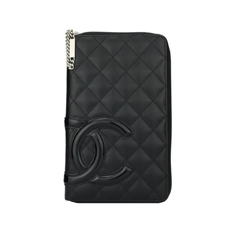 chanel cambon zip long wallet black calfskin silver hardware 2012|Chanel Quilted Cambon Long Zipped Wallet Black Calfskin Silver .